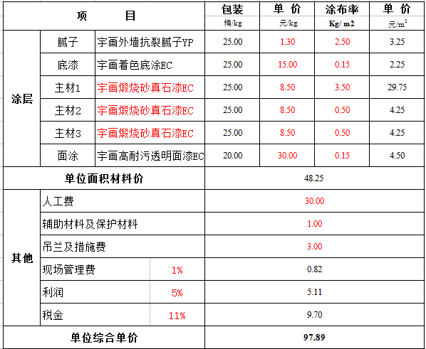 外墙真石漆报价表三色压平工艺